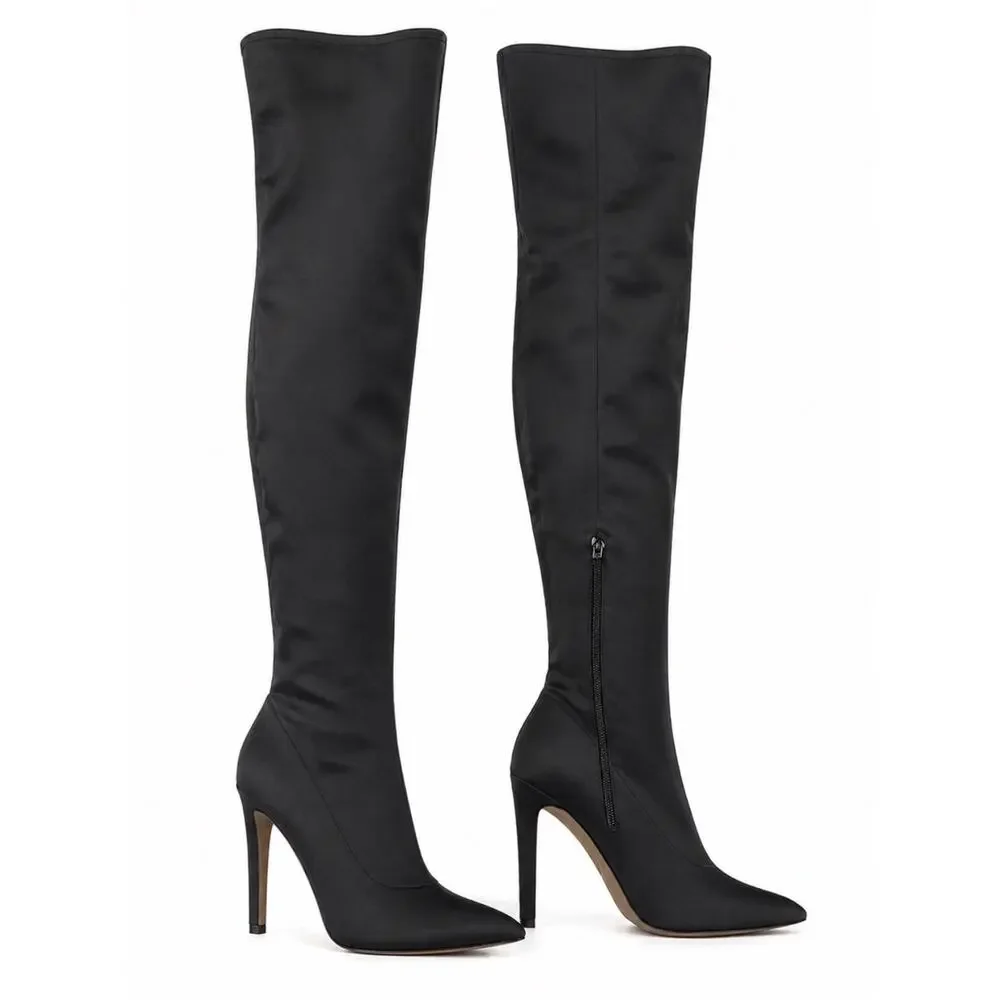 The Fix “Mia” Thigh High Sock Boots Black Stretch Stiletto Heel Size 9.5 NWB